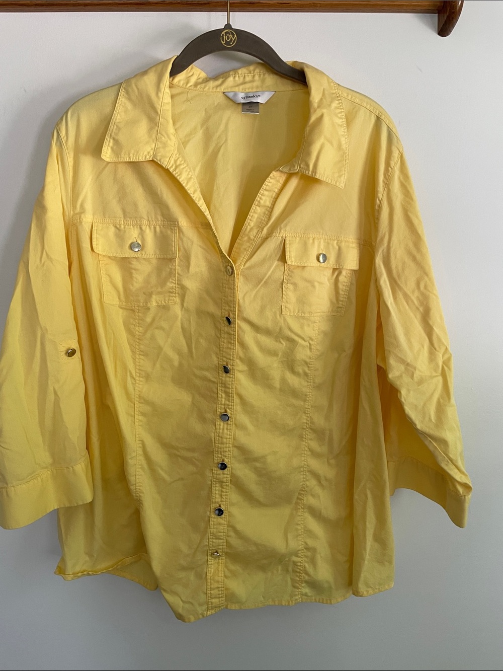 CJ Banks Yellow Button-Front Utility Blouse
